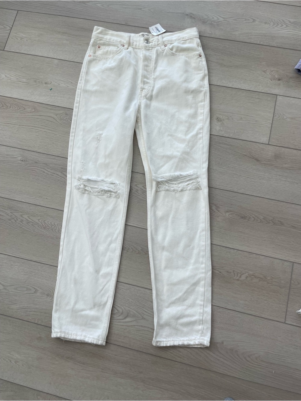 Free People Jeans We The Free 27 White Maggie Mid Rise Distressed Straight NWT